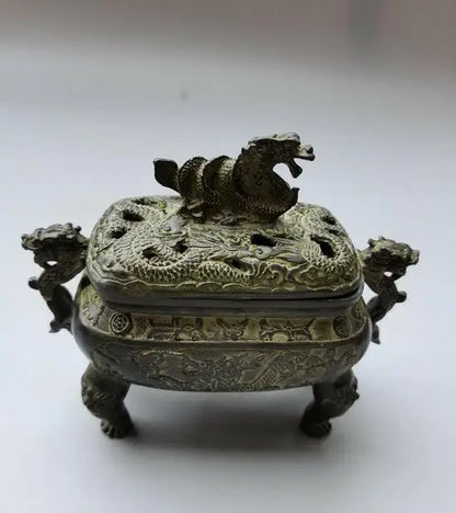 Collect Tibetan Old Chinese Bronze Hand Carved Dragon Incense Burner