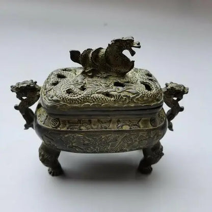 Collect Tibetan Old Chinese Bronze Hand Carved Dragon Incense Burner