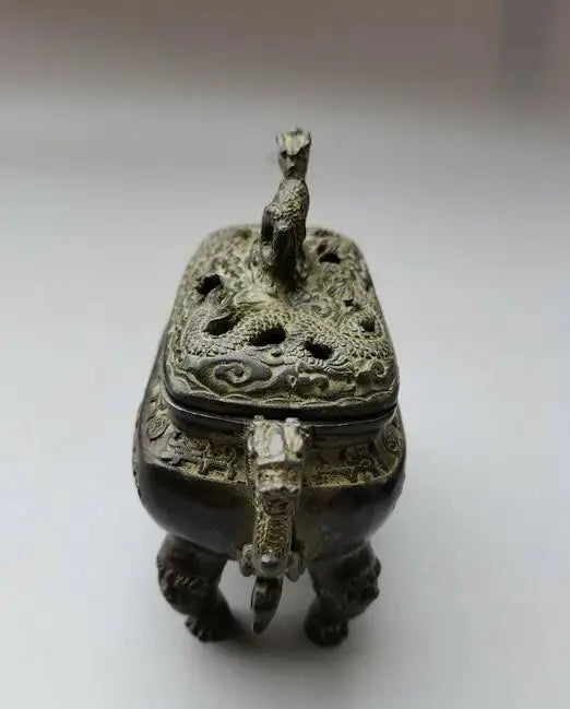 Collect Tibetan Old Chinese Bronze Hand Carved Dragon Incense Burner