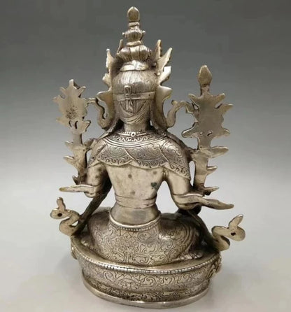 Collect archaize white copper handicraft Green tara Buddha statue