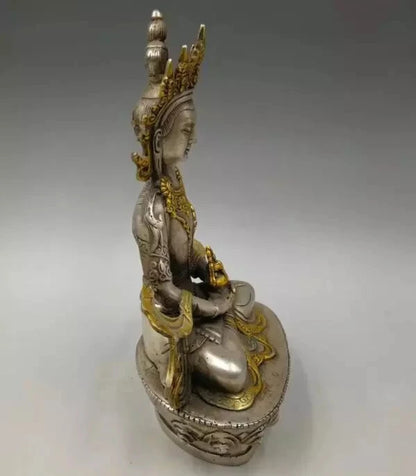 Collect archaize white copper handicraft king kong Buddha statue