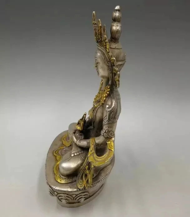 Collect archaize white copper handicraft king kong Buddha statue