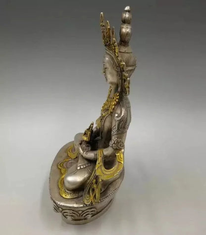 Collect archaize white copper handicraft king kong Buddha statue