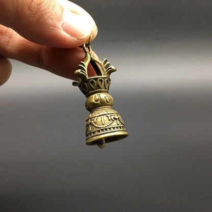 Collectable Chinese Brass Carved Tibetan Buddhism Gold Copper Pestle Diamond Bell Exquisite Small Pendant Statue