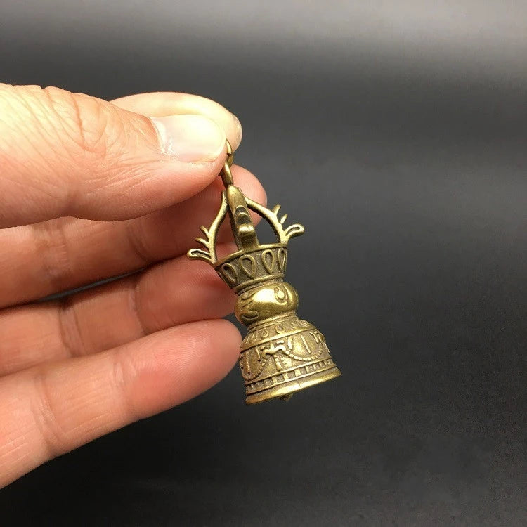 Collectable Chinese Brass Carved Tibetan Buddhism Gold Copper Pestle Diamond Bell Exquisite Small Pendant Statue