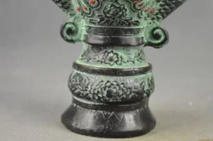 Collectable Handmade Old Bronze Carved Double-Sided Tail Peacock Auspicious Vase