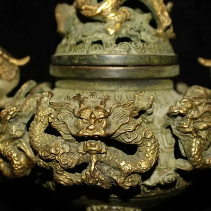 Collectable Handwork Copper Carve Dragon & Lizard Souvenir Noble Incense Burner