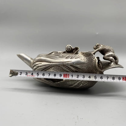 Collectible Decorated Handwork Tibet Silver Carved Frog Cabbage TeaPot