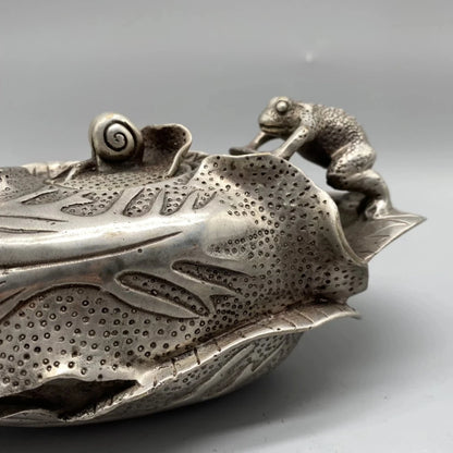 Collectible Decorated Handwork Tibet Silver Carved Frog Cabbage TeaPot