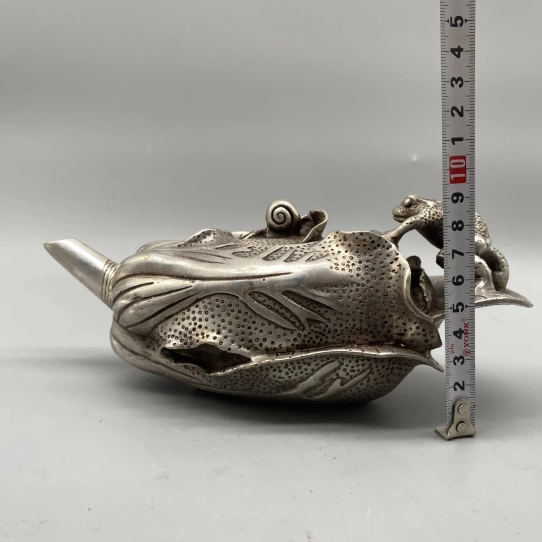 Collectible Decorated Handwork Tibet Silver Carved Frog Cabbage TeaPot