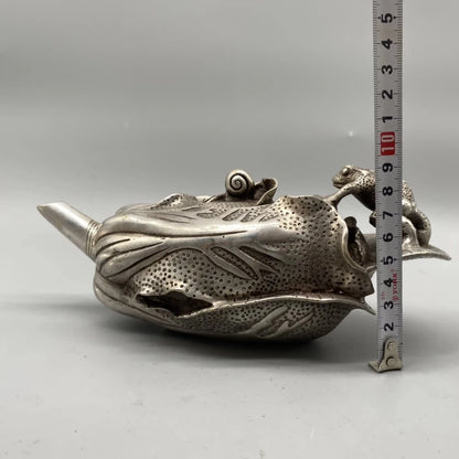 Collectible Decorated Handwork Tibet Silver Carved Frog Cabbage TeaPot