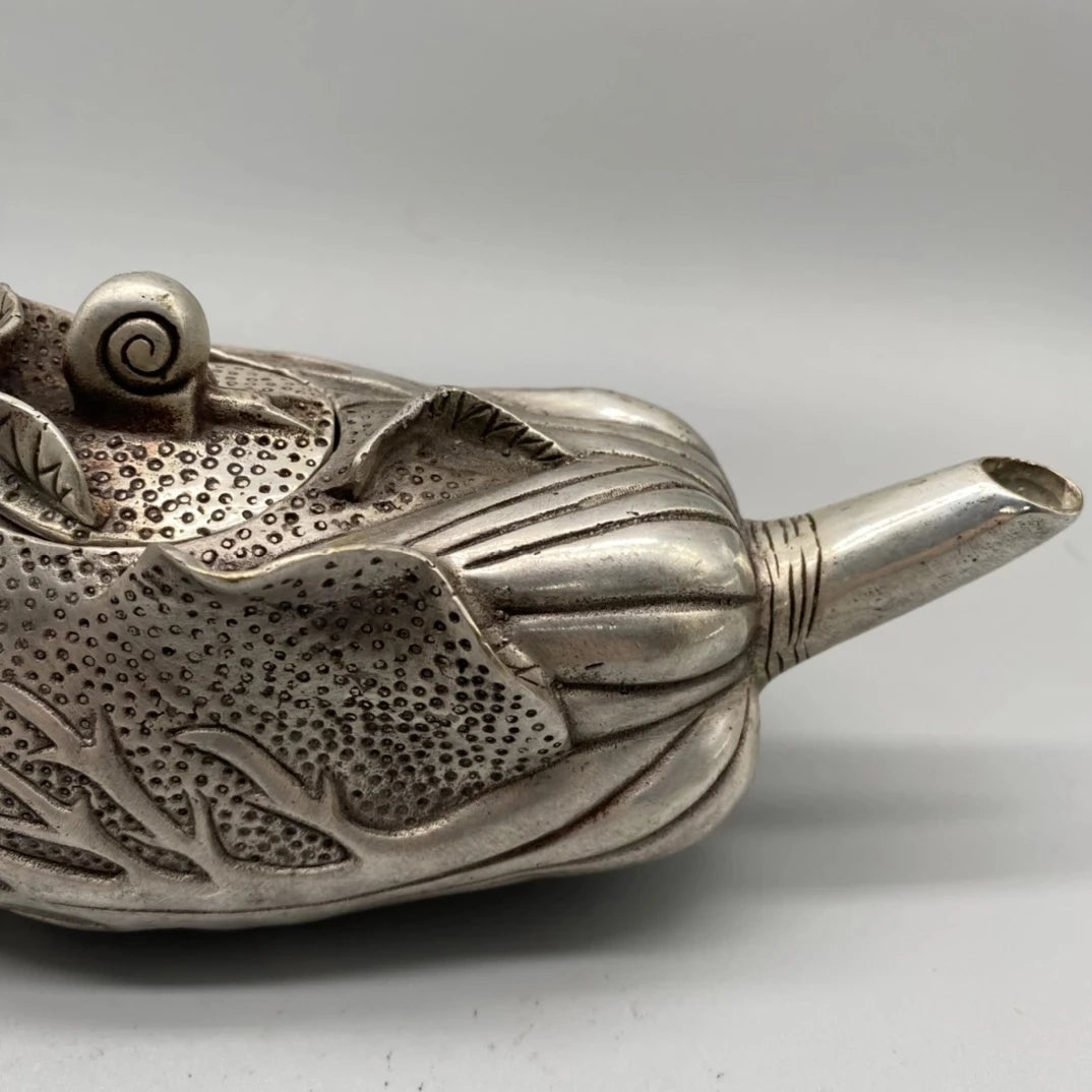 Collectible Decorated Handwork Tibet Silver Carved Frog Cabbage TeaPot