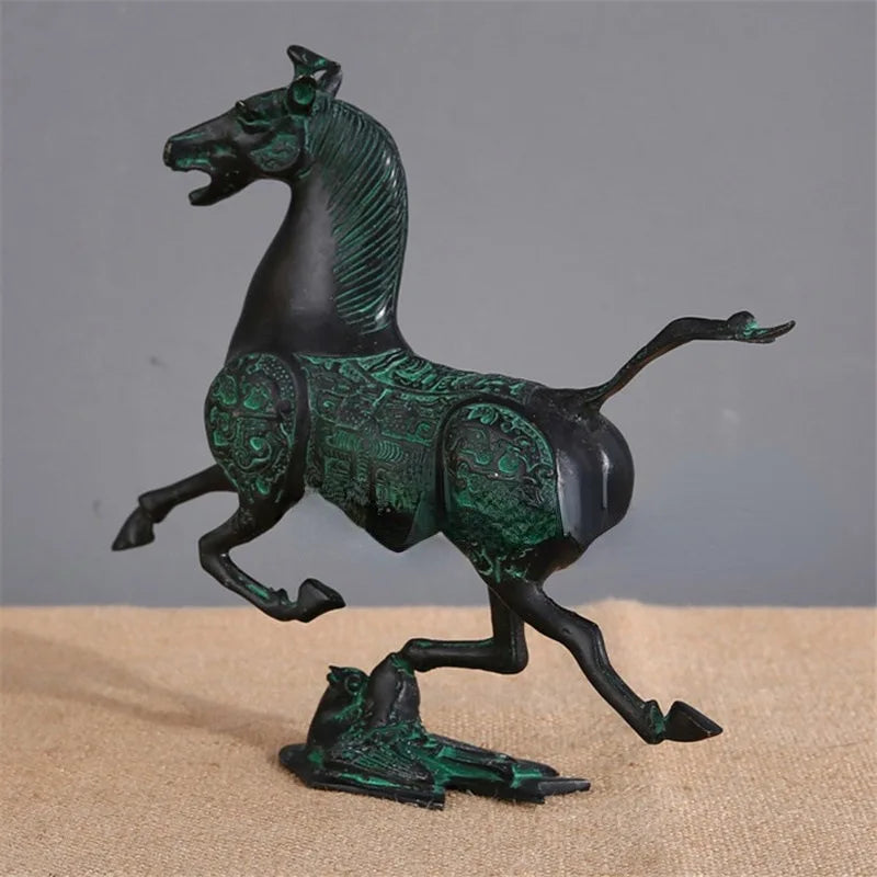 Collectible Decorated Old Copper Bronze Horse Stepped Swallow Statue