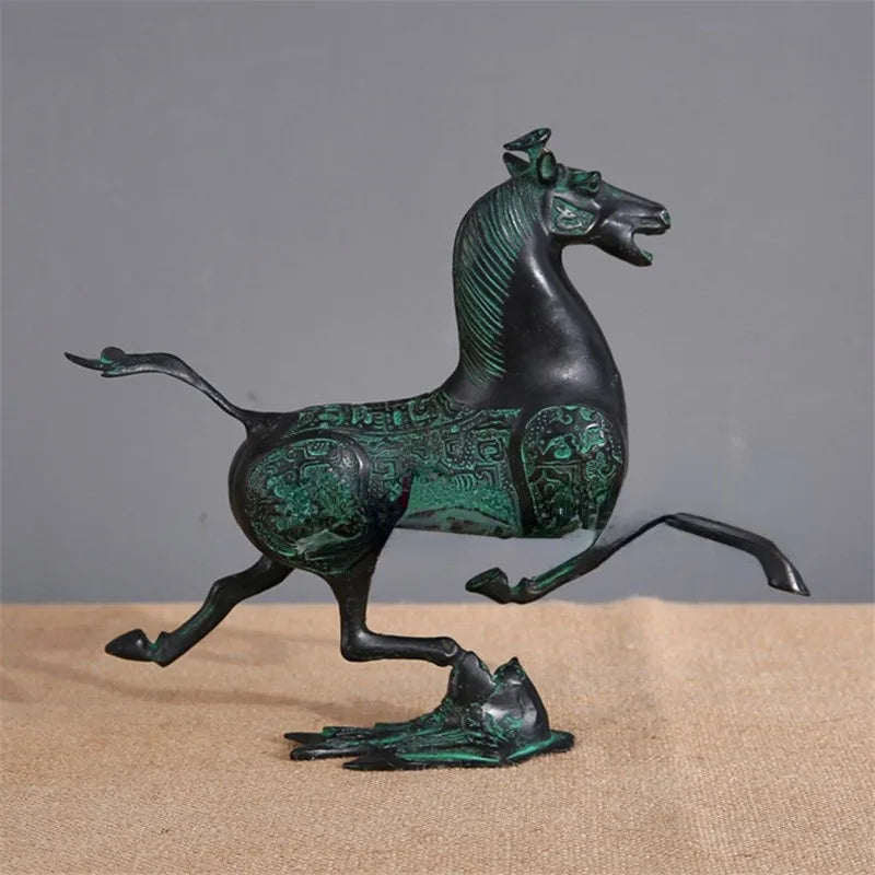 Collectible Decorated Old Copper Bronze Horse Stepped Swallow Statue