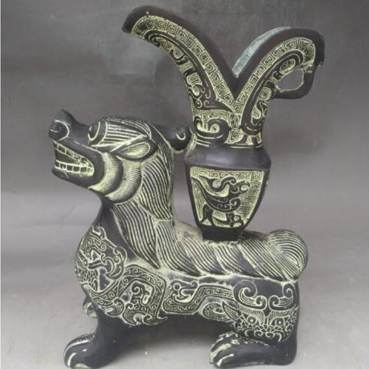 Collectible Decorated Old Handwork Bronze Animal Beast Statue Carved Cup Crafts