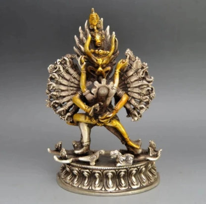 Collectible Decorated Old Handwork Tibet Silver Carved Yamantaka Buddha Statue #2