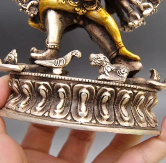 Collectible Decorated Old Handwork Tibet Silver Carved Yamantaka Buddha Statue #2