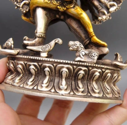 Collectible Decorated Old Handwork Tibet Silver Carved Yamantaka Buddha Statue #2