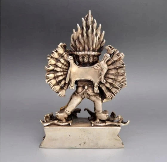 Collectible Decorated Old Handwork Tibet Silver Carved Yamantaka Buddha Statue #2