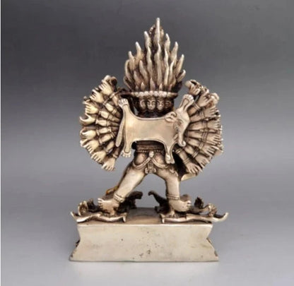 Collectible Decorated Old Handwork Tibet Silver Carved Yamantaka Buddha Statue #2