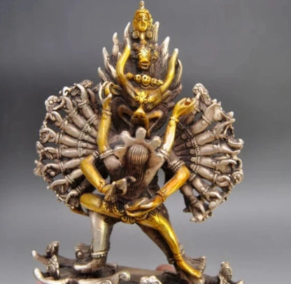 Collectible Decorated Old Handwork Tibet Silver Carved Yamantaka Buddha Statue #2