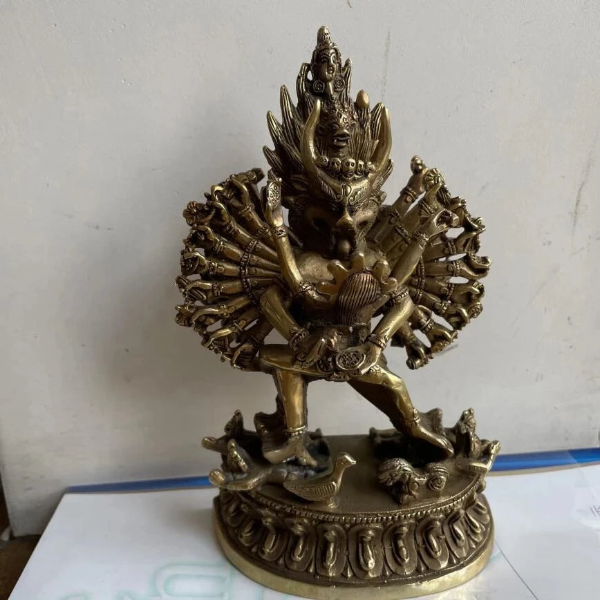 Collectible Decorated Old Handwork Tibet Silver Carved Yamantaka Buddha Statue