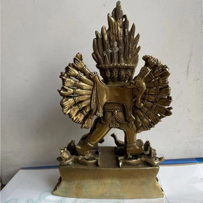 Collectible Decorated Old Handwork Tibet Silver Carved Yamantaka Buddha Statue