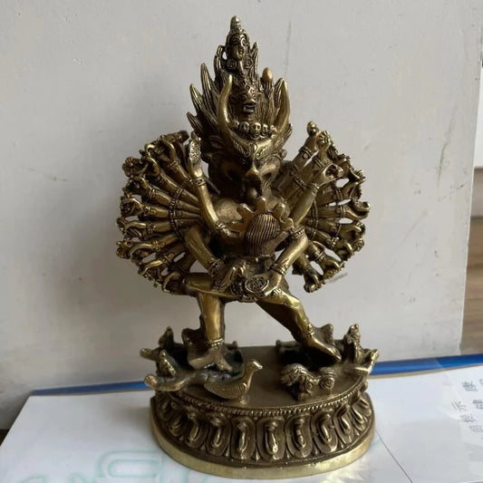 Collectible Decorated Old Handwork Tibet Silver Carved Yamantaka Buddha Statue