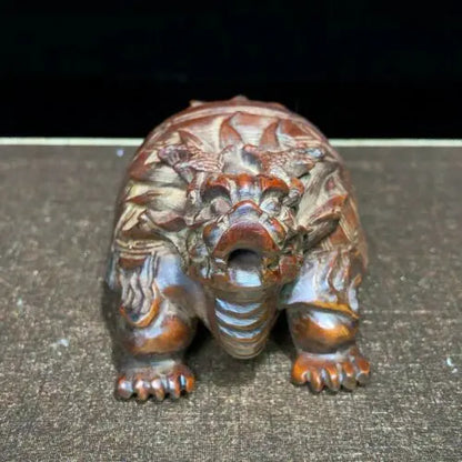 Collectible Old Boxwood Japanese Netsuke Wealth Dragon Turtle Vintage Statue