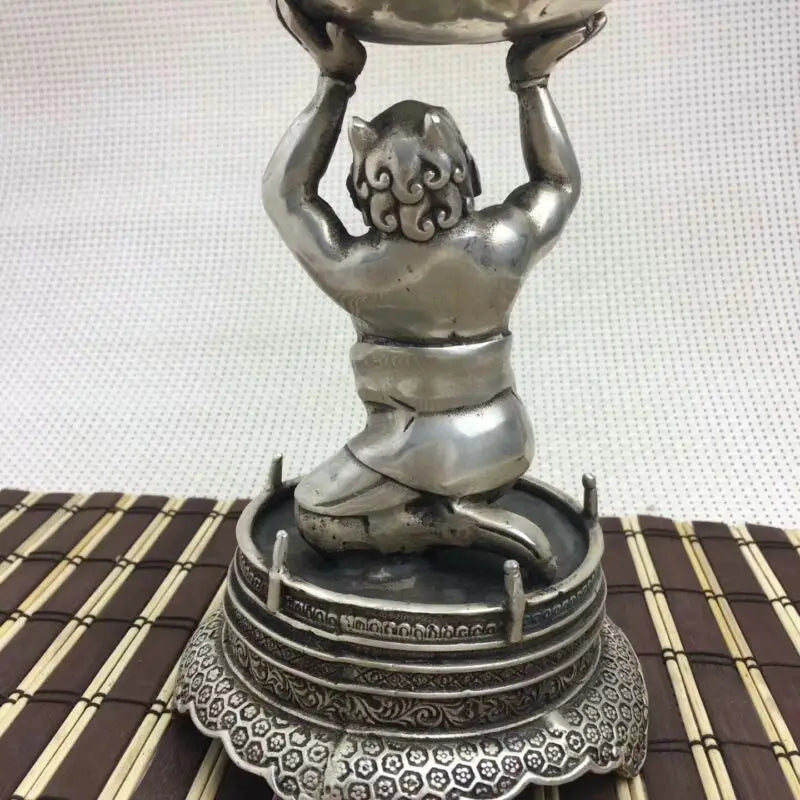 Collectible Old Handwork Silver Plate Copper Hercules Held Dragon Incense Burner