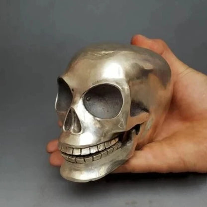 Collectible Old Handwork Tibet silver Bonelike Skull Head Figurine Statue