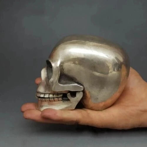 Collectible Old Handwork Tibet silver Bonelike Skull Head Figurine Statue