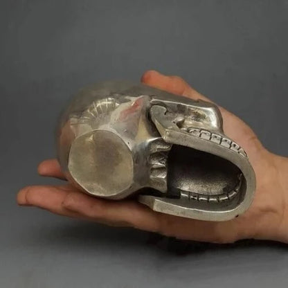 Collectible Old Handwork Tibet silver Bonelike Skull Head Figurine Statue