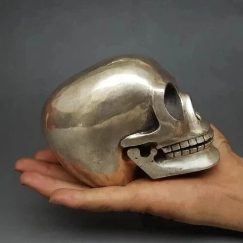 Collectible Old Handwork Tibet silver Bonelike Skull Head Figurine Statue