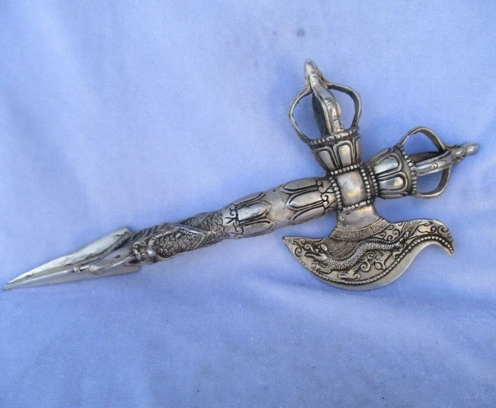 Collectible Old Handwork Tibet silver Buddhist Sword /Ritual Dagger statue from tibetan ,Long 12inch