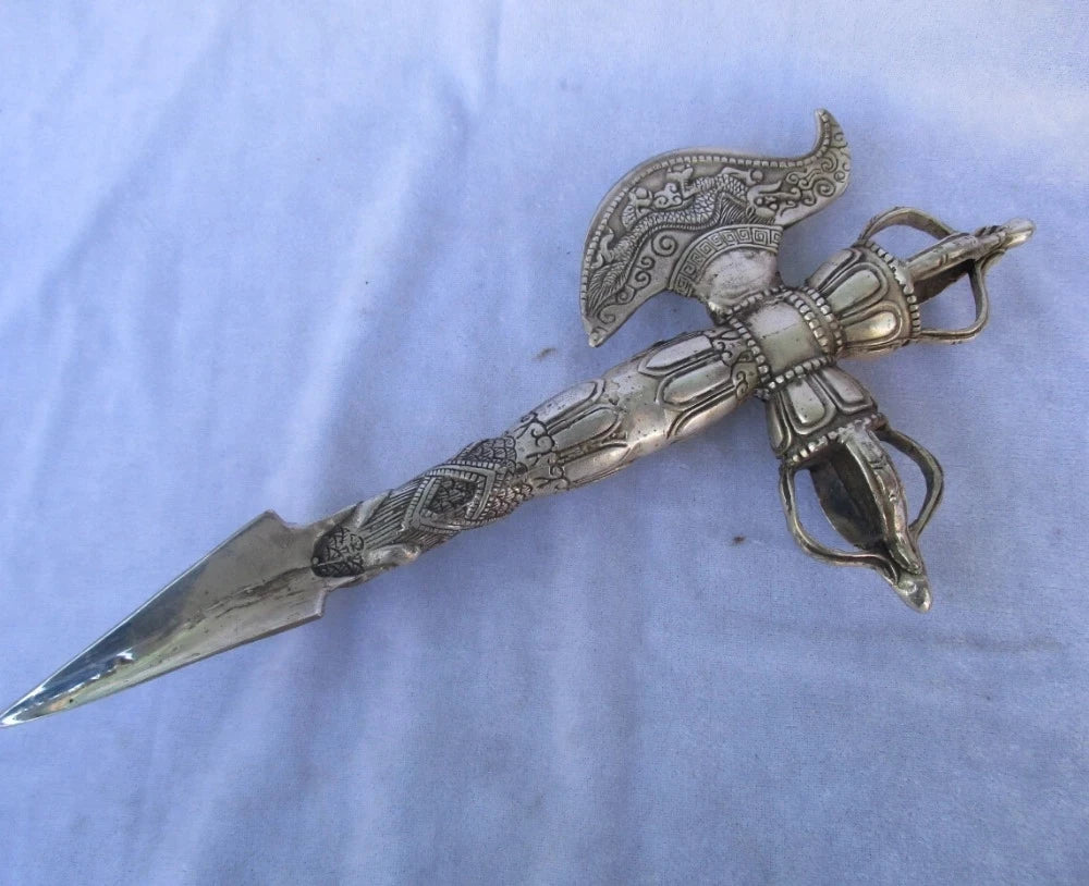 Collectible Old Handwork Tibet silver Buddhist Sword /Ritual Dagger statue from tibetan ,Long 12inch