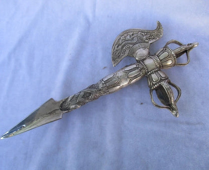 Collectible Old Handwork Tibet silver Buddhist Sword /Ritual Dagger statue from tibetan ,Long 12inch