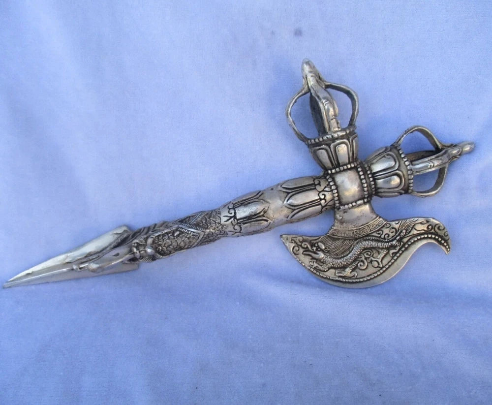 Collectible Old Handwork Tibet silver Buddhist Sword /Ritual Dagger statue from tibetan ,Long 12inch