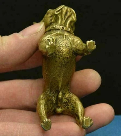 Collectible Rare Handwork Old Copper Antique Lifelike French Bulldog Statue