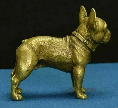 Collectible Rare Handwork Old Copper Antique Lifelike French Bulldog Statue