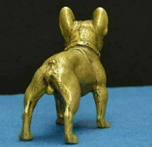Collectible Rare Handwork Old Copper Antique Lifelike French Bulldog Statue