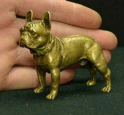 Collectible Rare Handwork Old Copper Antique Lifelike French Bulldog Statue