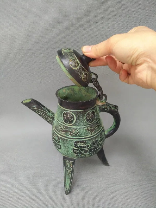 Collectible antique decorated old handwork Bronze teapot Crafts