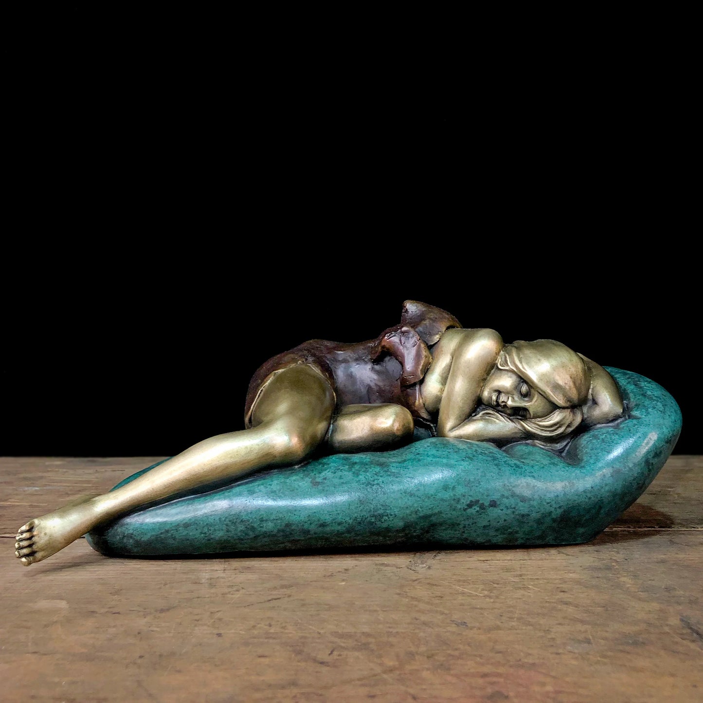 Collectible works Famous sculptor Original Dream Sleeping Beauty bronze Sculpture ART home office Bar business TOP Ornament