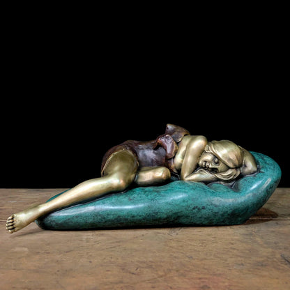 Collectible works Famous sculptor Original Dream Sleeping Beauty bronze Sculpture ART home office Bar business TOP Ornament