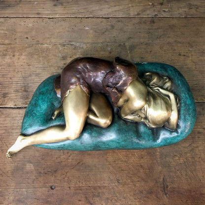 Collectible works Famous sculptor Original Dream Sleeping Beauty bronze Sculpture ART home office Bar business TOP Ornament