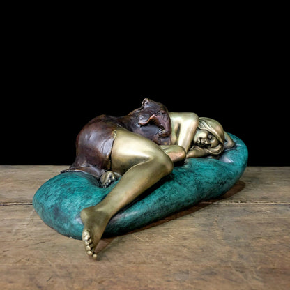 Collectible works Famous sculptor Original Dream Sleeping Beauty bronze Sculpture ART home office Bar business TOP Ornament