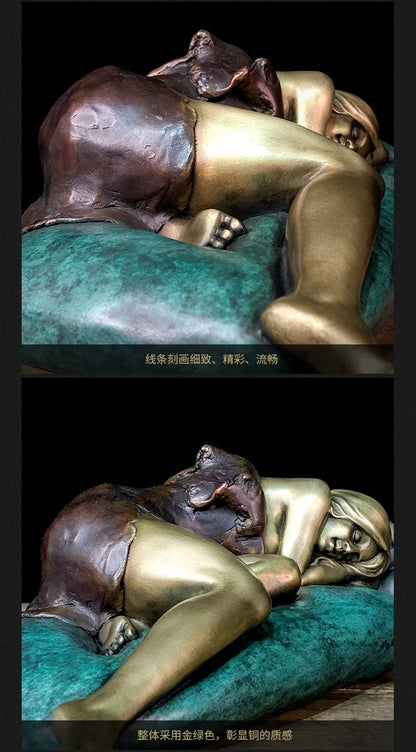 Collectible works Famous sculptor Original Dream Sleeping Beauty bronze Sculpture ART home office Bar business TOP Ornament