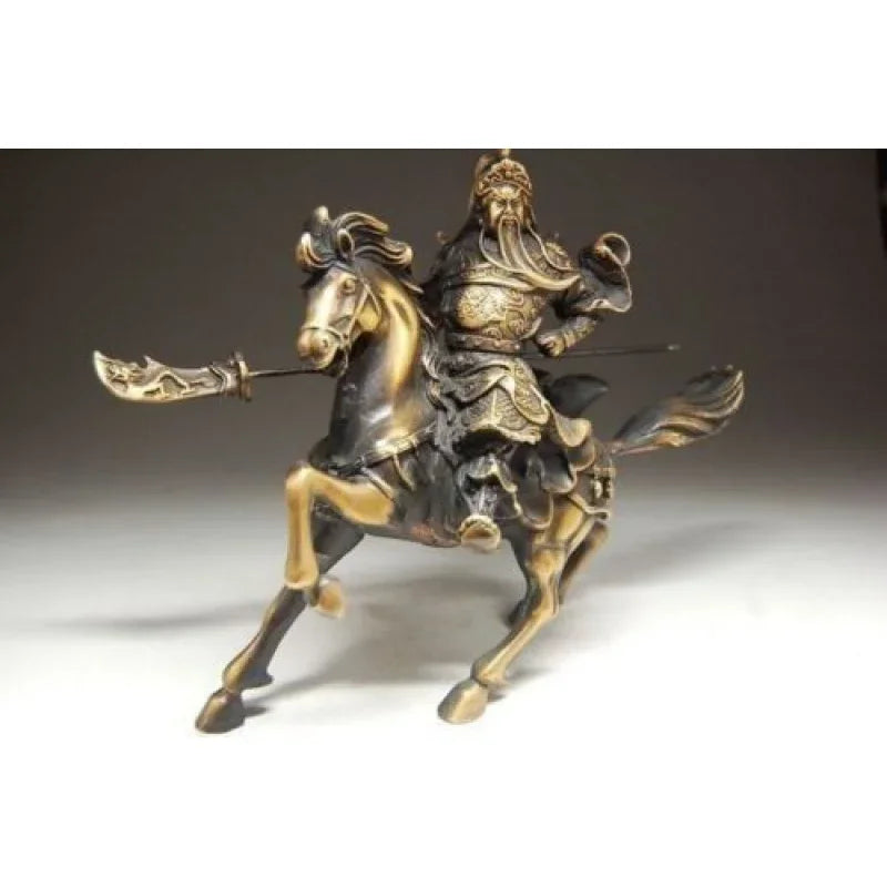 Collectibles! Ancient Bronze Statue Guan Gongma of Chinese National Tribal Dynasty