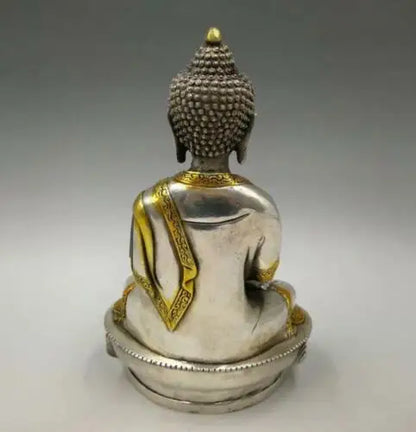 Collectibles Chinese Fengshui White Copper Carving Handicraft Medicine Buddha Pharmacist Buddha Health And Longevity Statue